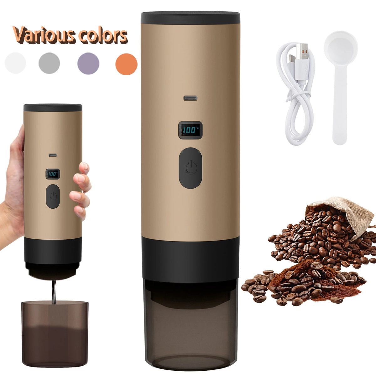 Cafetera de cápsulas eléctrica portátil 3 en 1 para viaje y coche